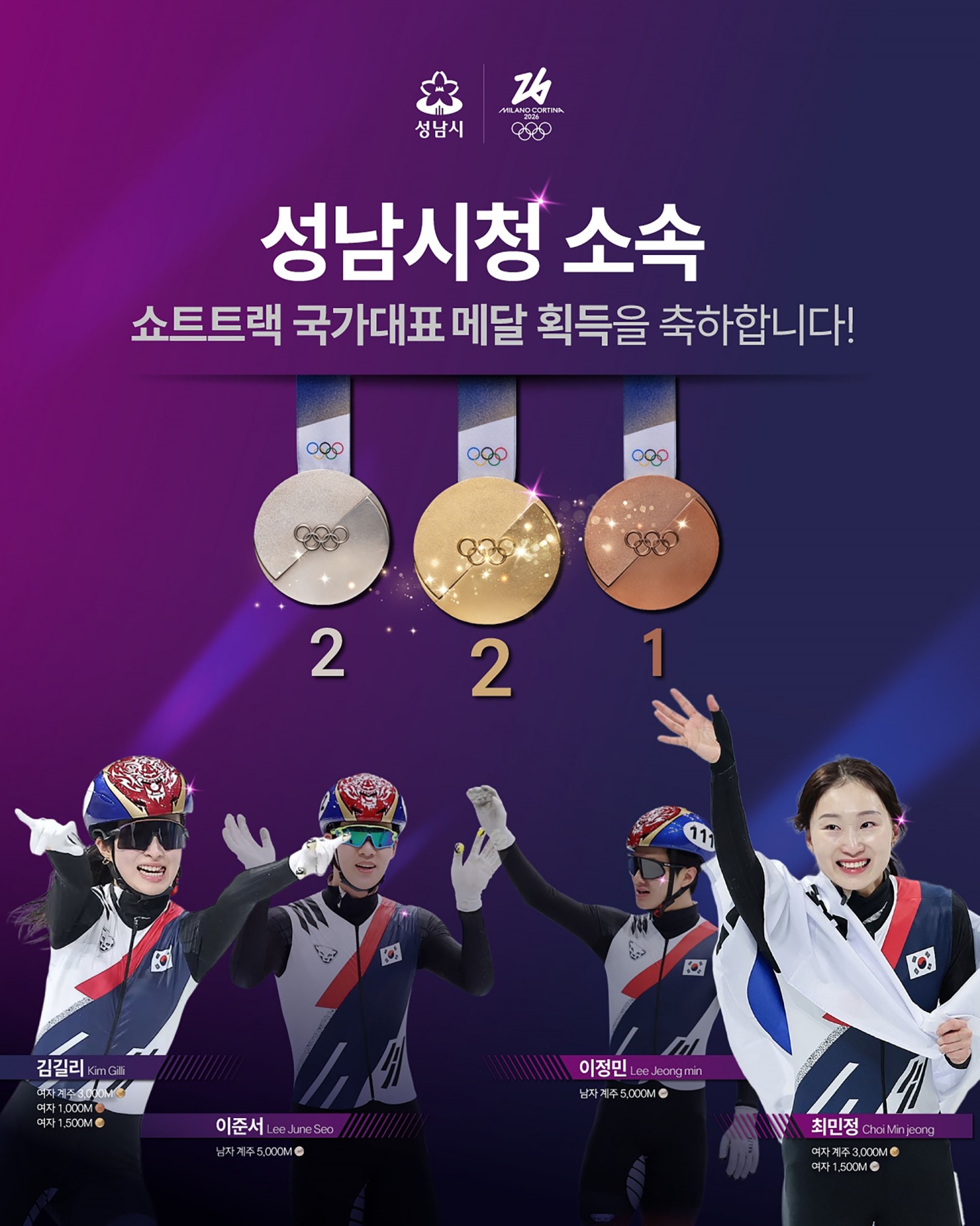 성남시청 빙상팀 동계올림픽 쇼트트랙 입상