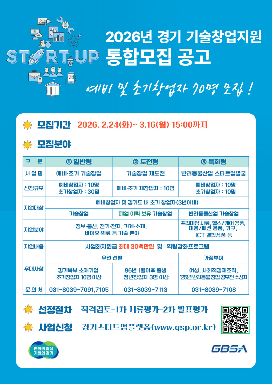 경기 기술창업 지원사업 통합 공고