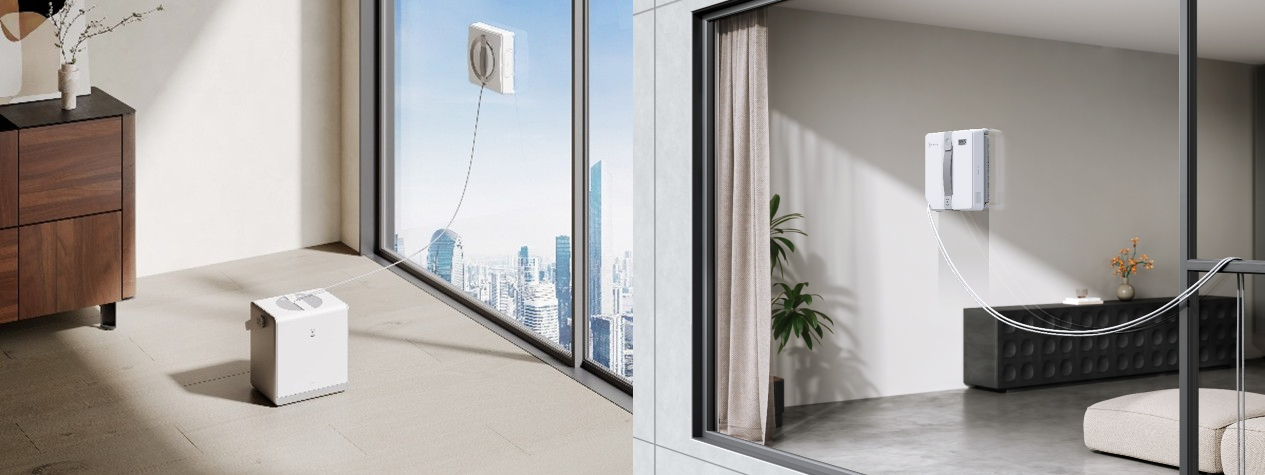 ▲ (왼쪽부터) 에코백스 윈봇 W2 옴니(WINBOT W2 OMNI), 윈봇 미니(WINBOT MINI)