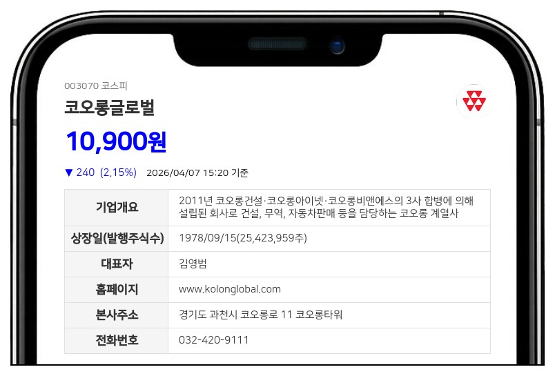 코오롱글로벌, 임원진 지분 변화…송혁재 제외, 이기원 신규 편입