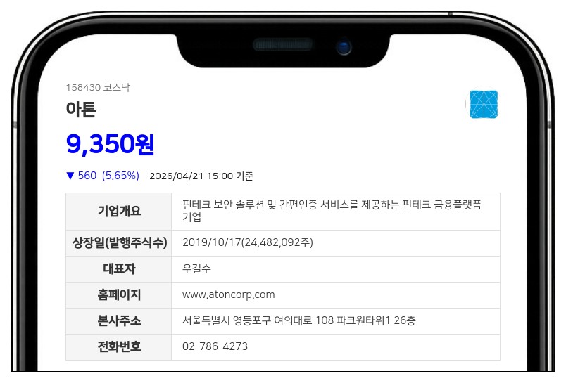 아톤, 직원 스톡옵션 행사에 자사주 5000주 교부…주식가치 희석 0.02%로 미미