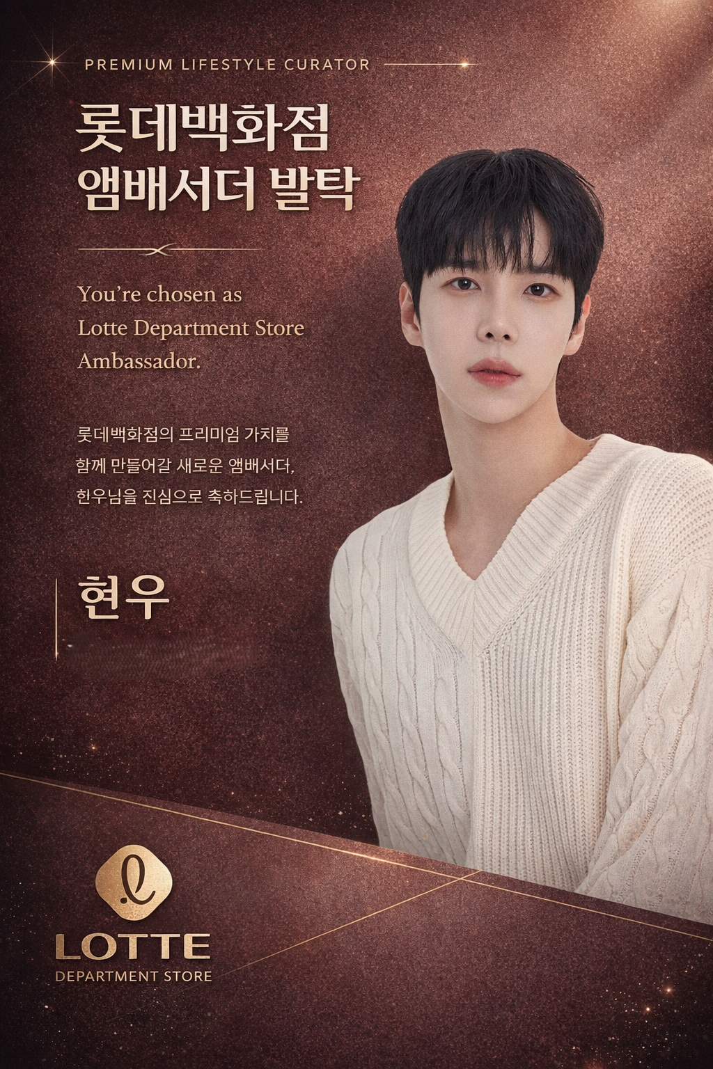 배우 현우, 롯데백화점 앰버서더 선정…“프리미엄 라이프스타일과 부합”