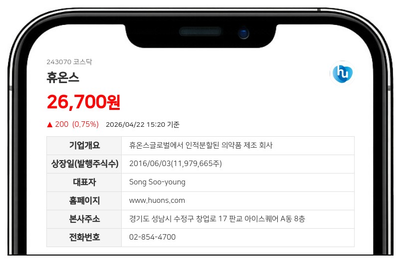 휴온스, 100% 자회사 흡수합병... 무증자 방식으로 경영 효율성 극대화
