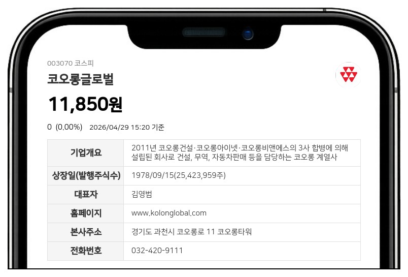 코오롱글로벌, 최현 특별관계 해소로 보통주 지분율 0.01%p 변동