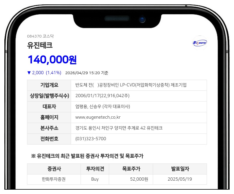 유진테크, 임원 1명에 4억 9700만원 규모 자사주 지급... 주식가치 희석은 0.02%로 미미