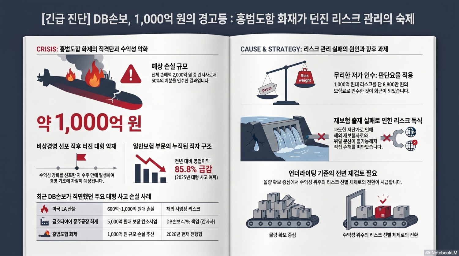 DB손보, 홍범도함 화재 1천억 직격탄
