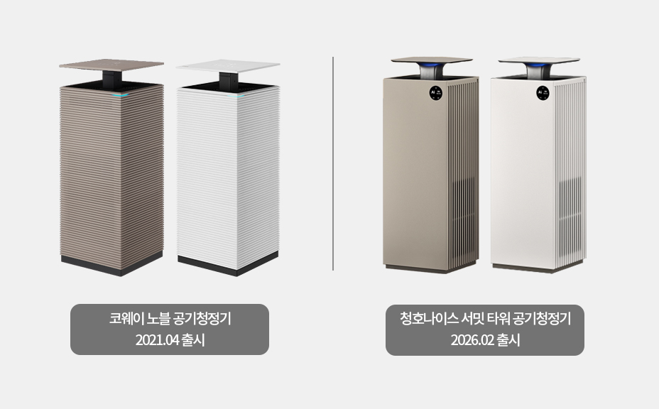 코웨이 노블 공기청정기와 청호나이스 서밋타워 공기청정기 비교