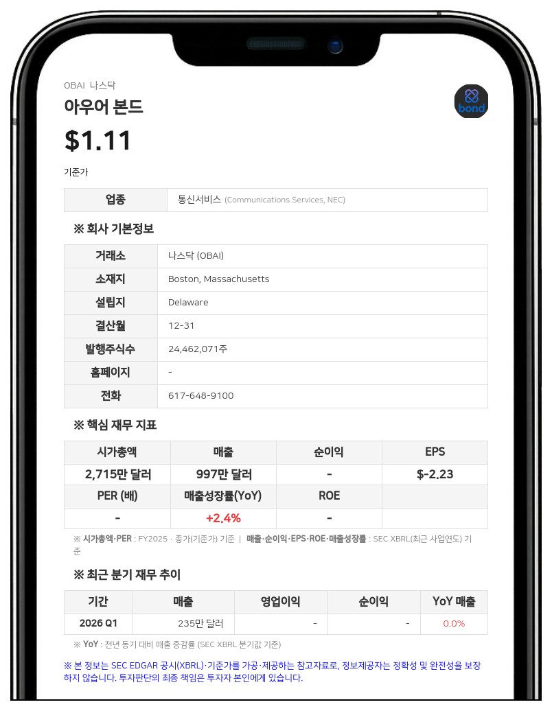 아우어 본드, 대주주 대상 300만 달러 규모 무담보 대출 만기 연장