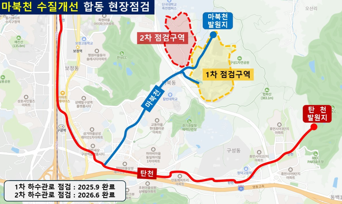마북천 수질개선 현장점검 위치도