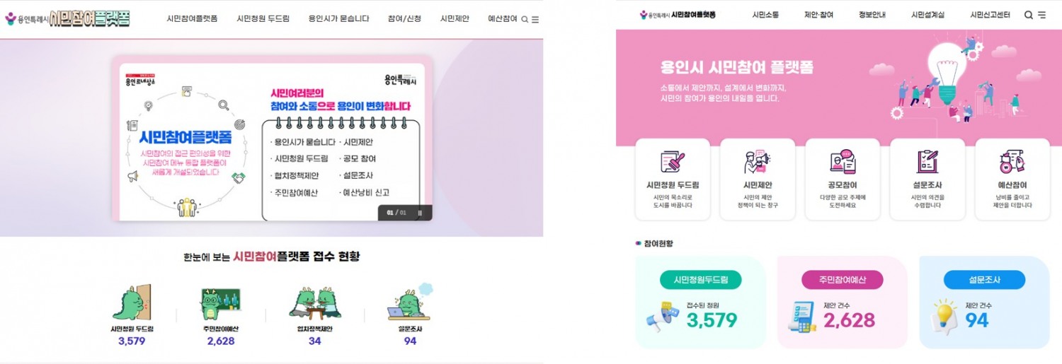 용인특례시 시민참여플랫폼 개편 사진은 개편전과 개편후