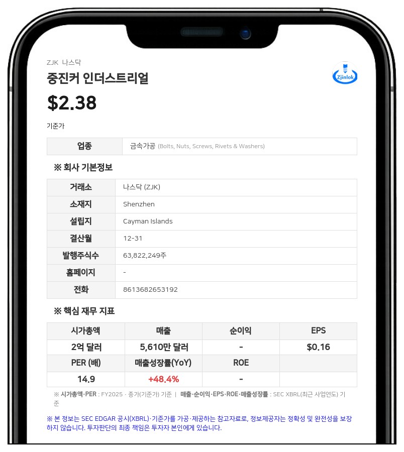 중진커 인더스트리얼, 최대 980만 달러 규모 클래스 A 보통주 ATM 발행 추진