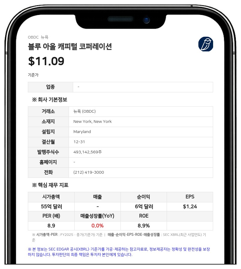 블루 아울 캐피털 코퍼레이션, 2분기 조정 NII 주당 0.34달러 기록…배당금 0.33달러 선언
