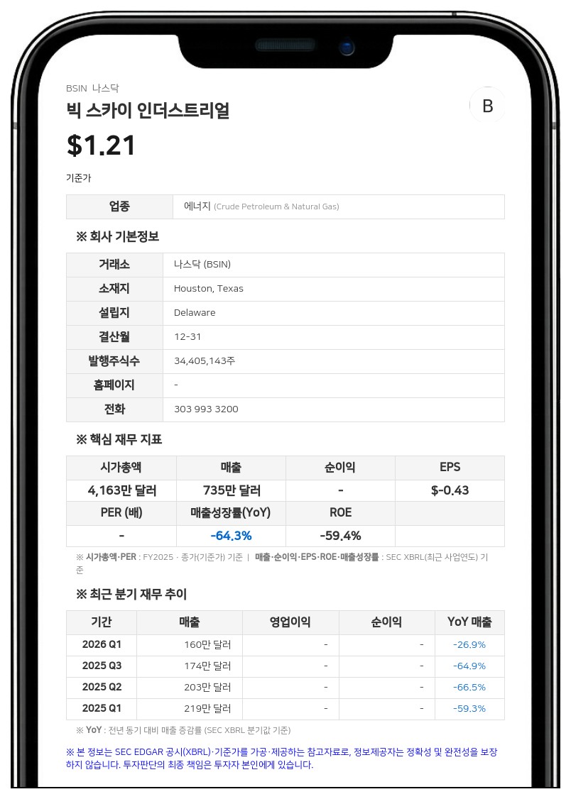빅 스카이 인더스트리얼, 사명 변경 후 첫 성적표…2분기 순손실 228만 달러 기록