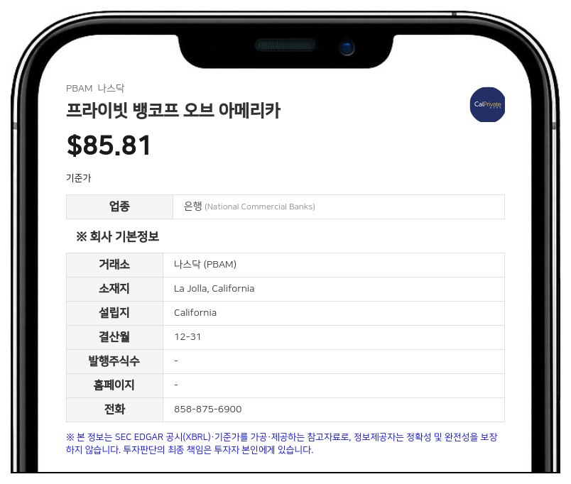 프라이빗 뱅코프 오브 아메리카, 나스닥 글로벌 셀렉트 마켓 상장 및 1000만 달러 규모 자사주 매입 발표