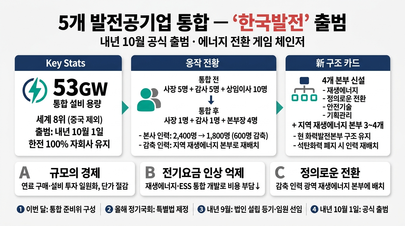 5개 발전공기업 통합 … 세계 8위 발전사 탄생