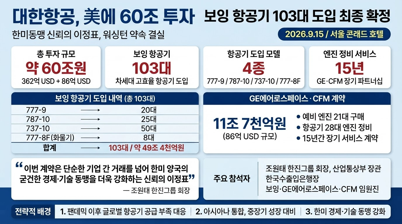 대한항공, 美에 60조 투자, 보잉 항공기 103대 도입