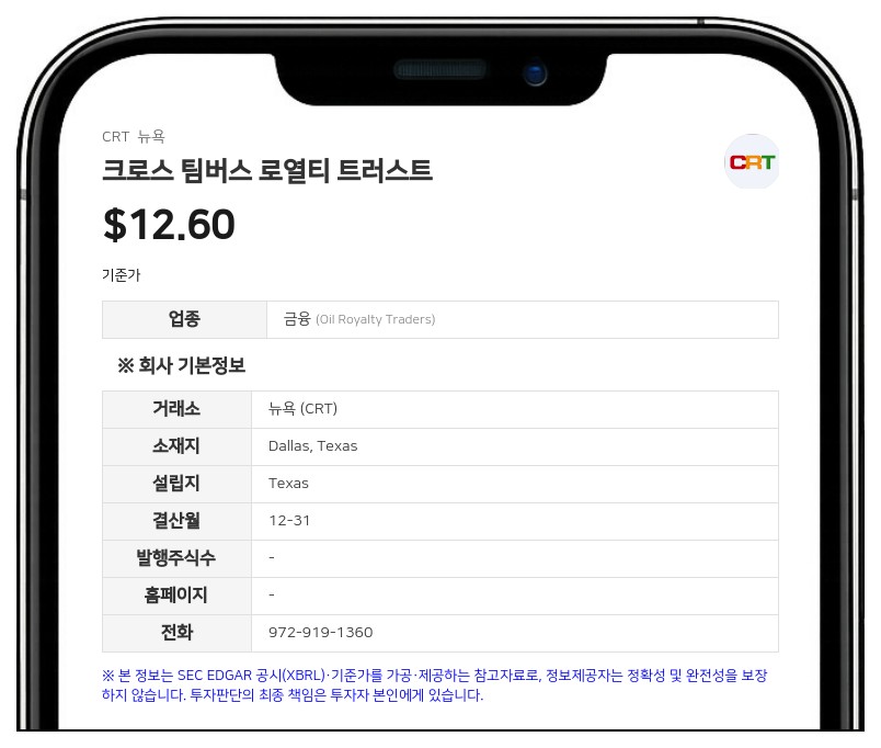크로스 팀버스 로열티 트러스트, 9월 분배금 주당 0.064277달러 선언