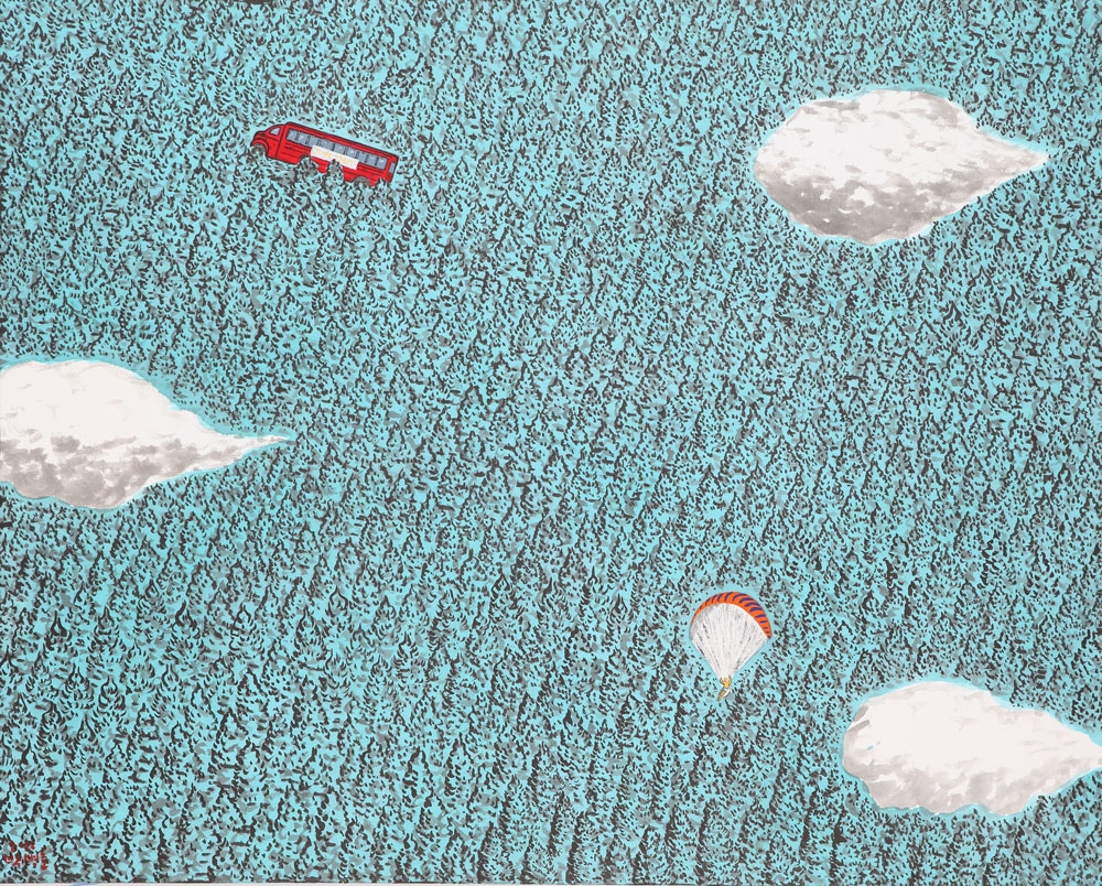 추니박, '오레건-가는길', 73X92, 한지에 먹과 아크릴, 2018 / 사진= BT 갤러리