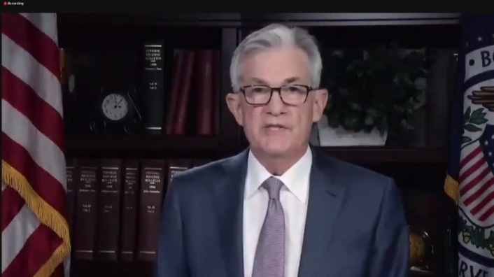 뉴욕 이코노믹클럽이 10일(현지시간) 주최한 화상대담에서 연설 중인 제롬 파월 연준 의장. (글로벌모니터)