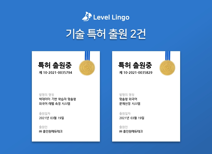 Ai영어레벨테스트 '레벨링고', 레벨 측정 특화기술 특허 출원