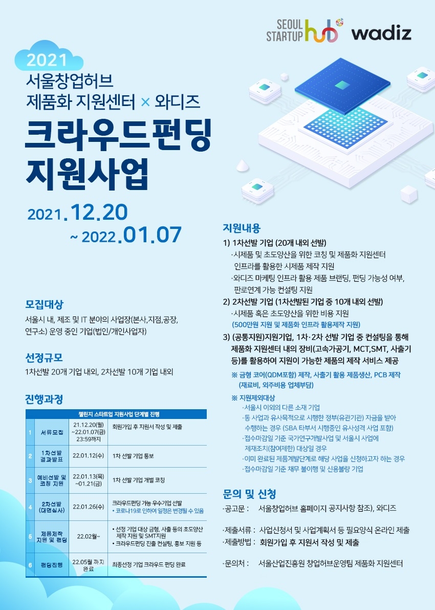 서울창업허브-와디즈, '크라우드펀딩 지원사업’ 참여 스타트업 모집