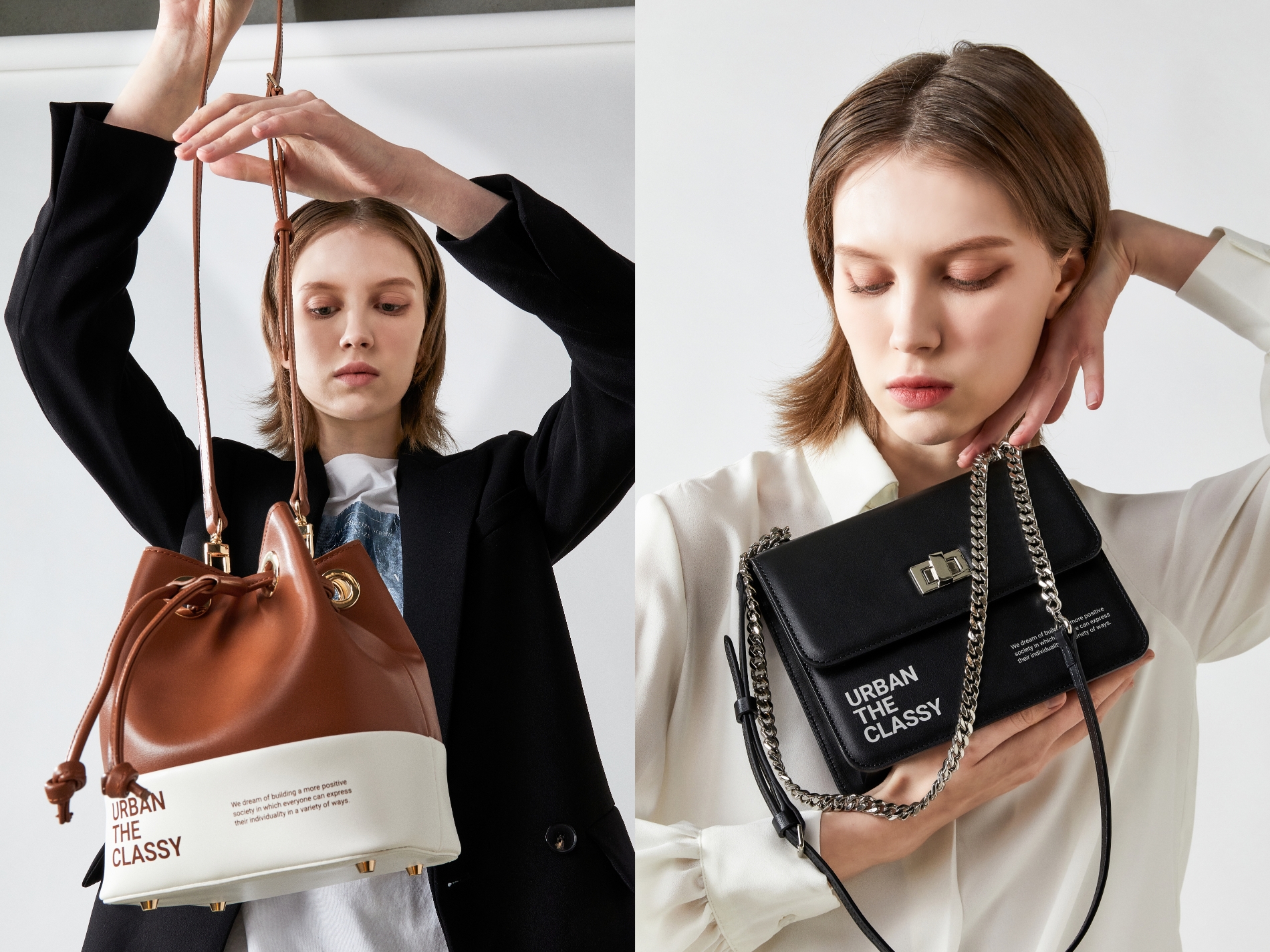 어반더클래시(URBAN THE CLASSY),꿈(DREAM) 컬렉션의 메리고 복조리 크로스백(왼쪽) / 스테어리 숄더백(오른쪽) / 사진=바이제이디자인그룹