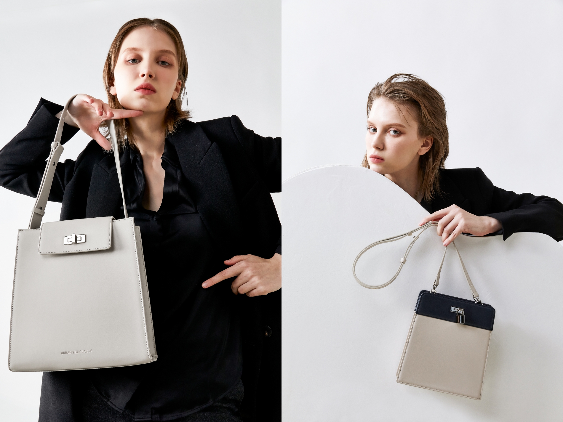 어반더클래시(URBAN THE CLASSY), 꿈(DREAM) 컬렉션의 홀드 토트백(왼쪽) / 아크 숄더백(오른쪽) / 사진=바이제이디자인그룹