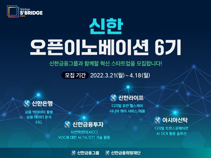 '신한 스퀘어브릿지 서울' 신한 오픈이노베이션 6기 포스터. 사진제공=신한 스퀘어브릿지 서울