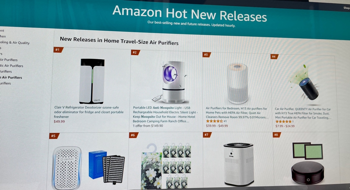 클레어, 미국 아마존 트래블 사이즈 공기청정기 신제품코너 1위 달성