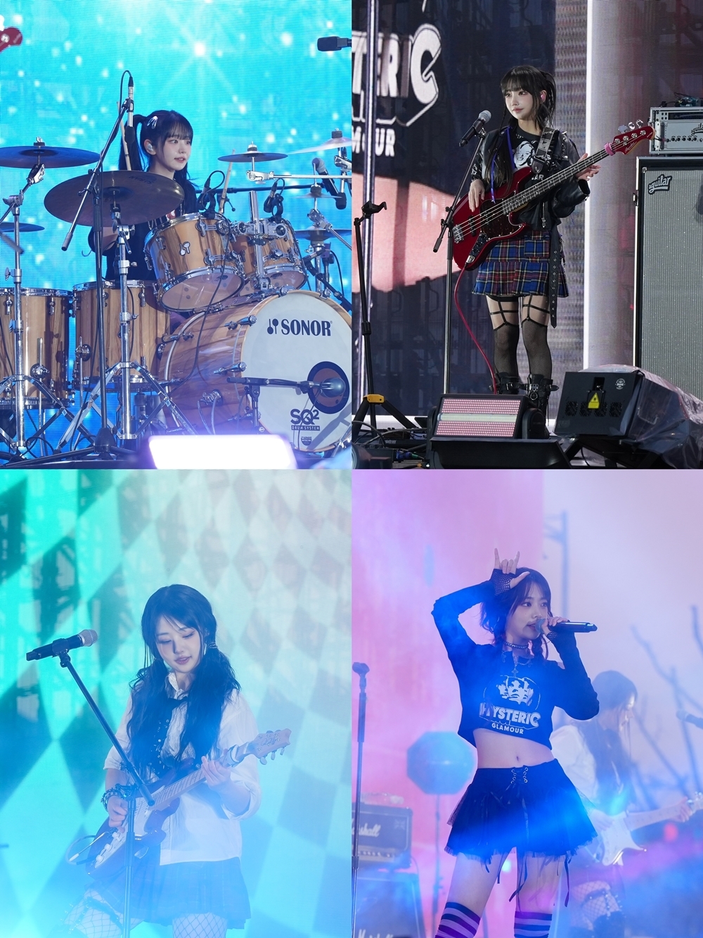 QWER, '롤드컵' 결승 전야제 오프닝 무대 장식…'경쾌+발랄' 밴드 퍼포먼스 화제