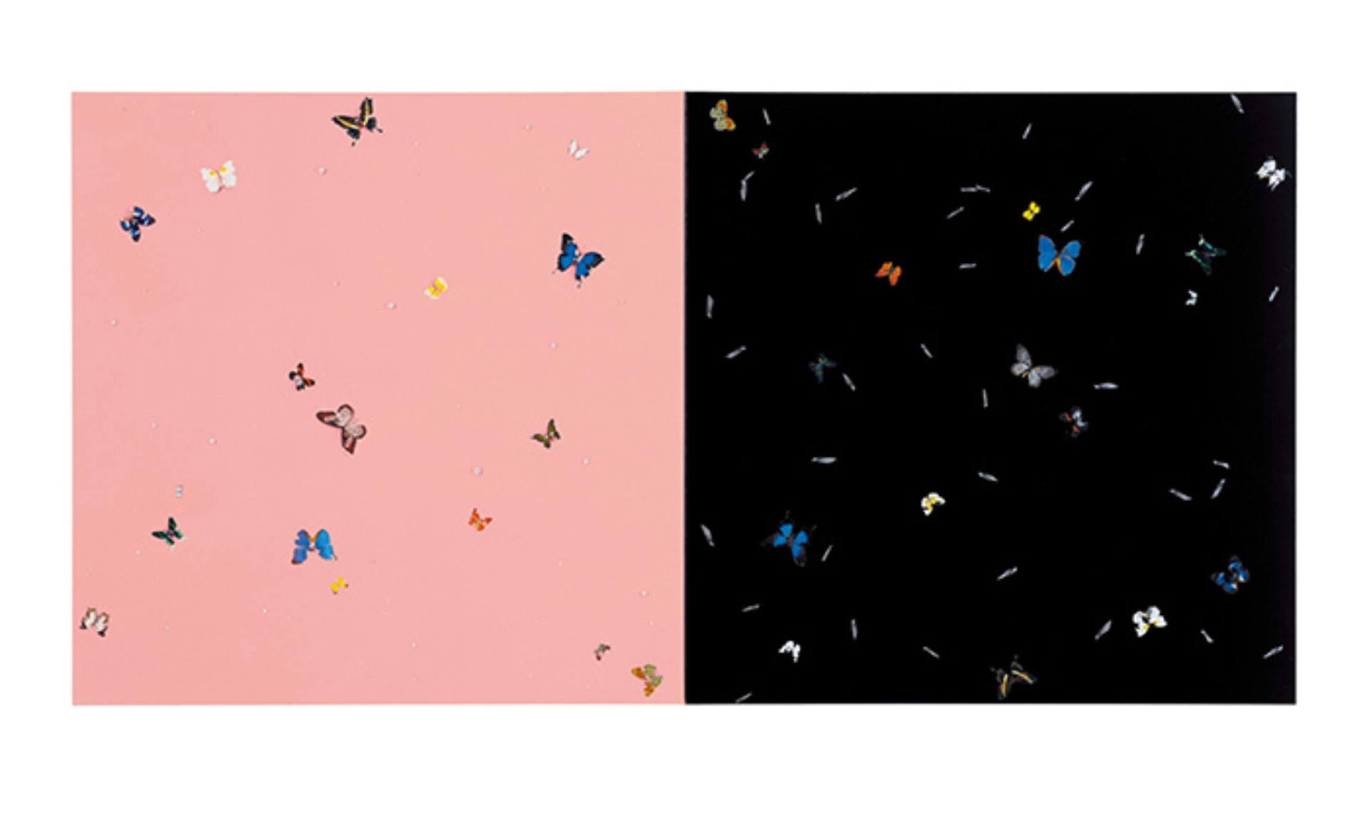 데미안 허스트 - 키스미 킬미, 2008, 두폭 제단화 : 캔버스에 나비, 가공된 다이아몬드, 수술용 메스의 날과 가정용 광택제 / 이미지 출처 : 더현대