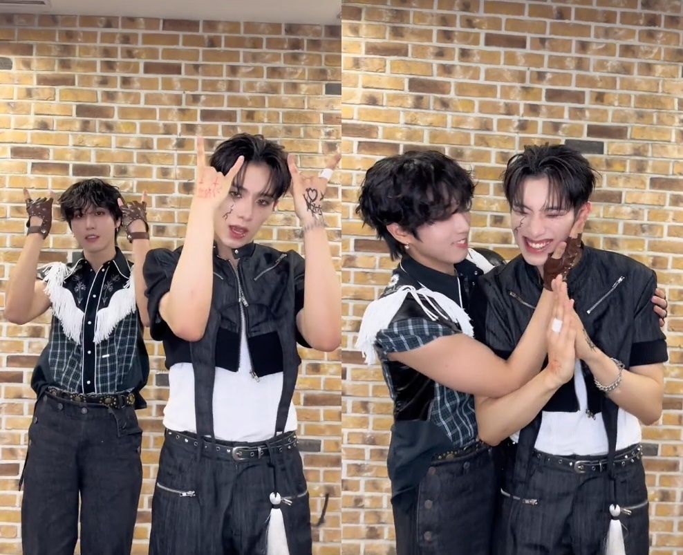 올아워즈 건호, 스트레이 키즈 한과 익살스런 투 샷…'도깨비' 챌린지 성사