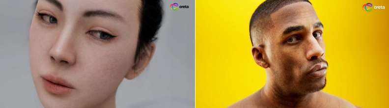 카메라로 캡쳐한 사람의 다양한표정이 실시간으로 3D Avatar에게 인식, 적용되고 있는 모습