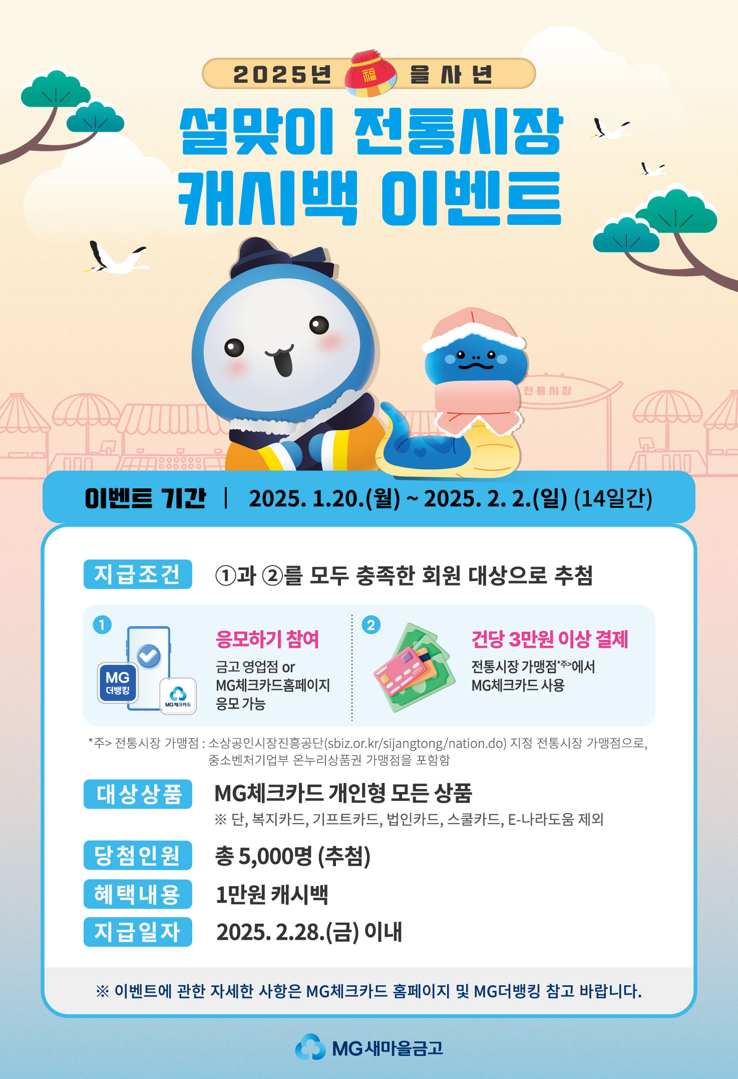 MG체크카드 '2025년 을사년 설맞이 전통시장 캐시백' 이벤트 실시