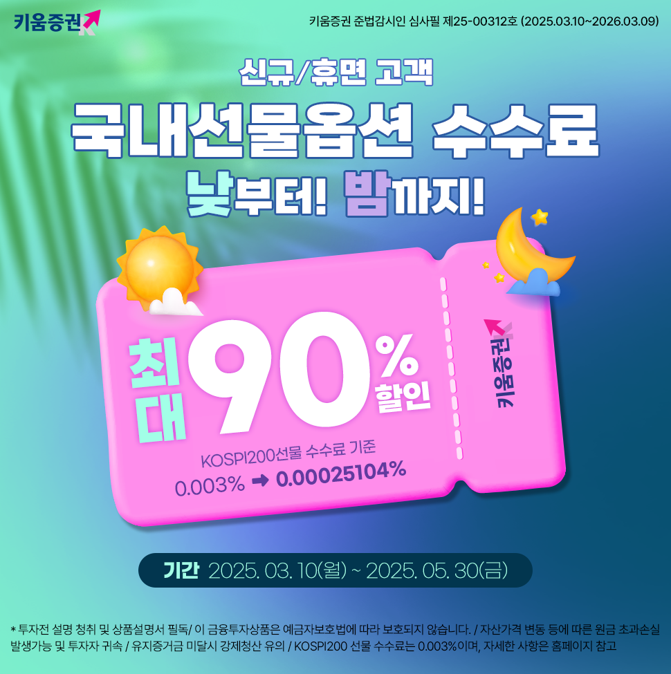 키움증권, ‘국내선물옵션 수수료 최대 90% 할인 이벤트’