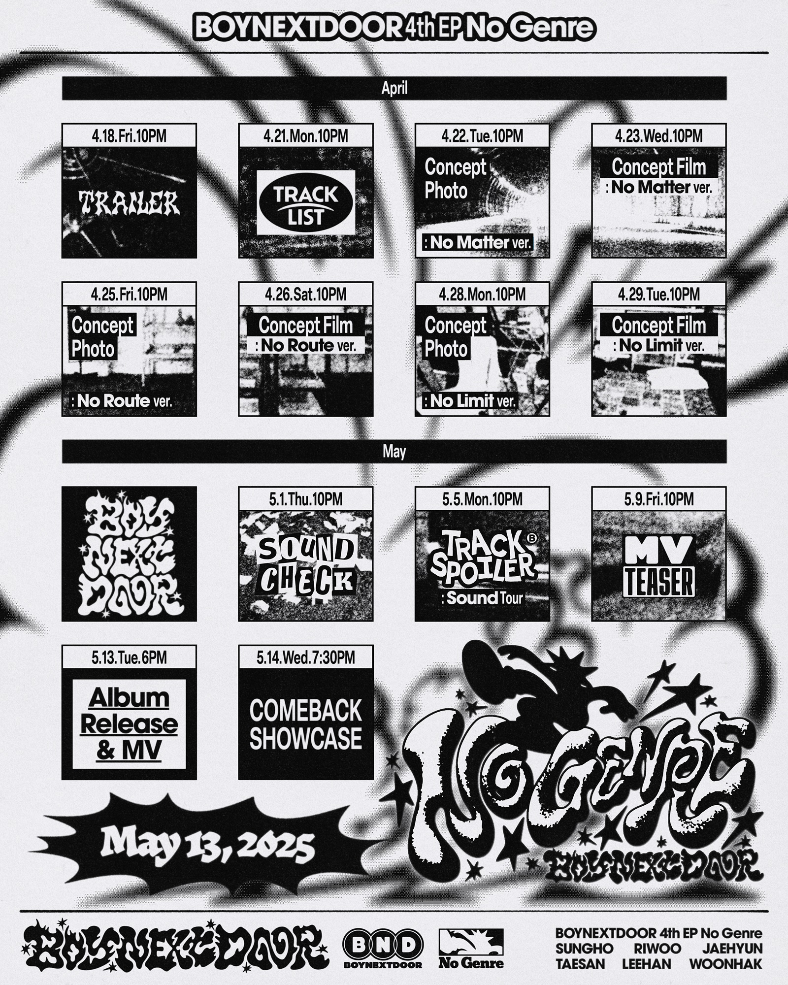 보이넥스트도어, 신보 ‘No Gerne’ 스케줄러 공개…풍성한 컴백 콘텐츠 예고