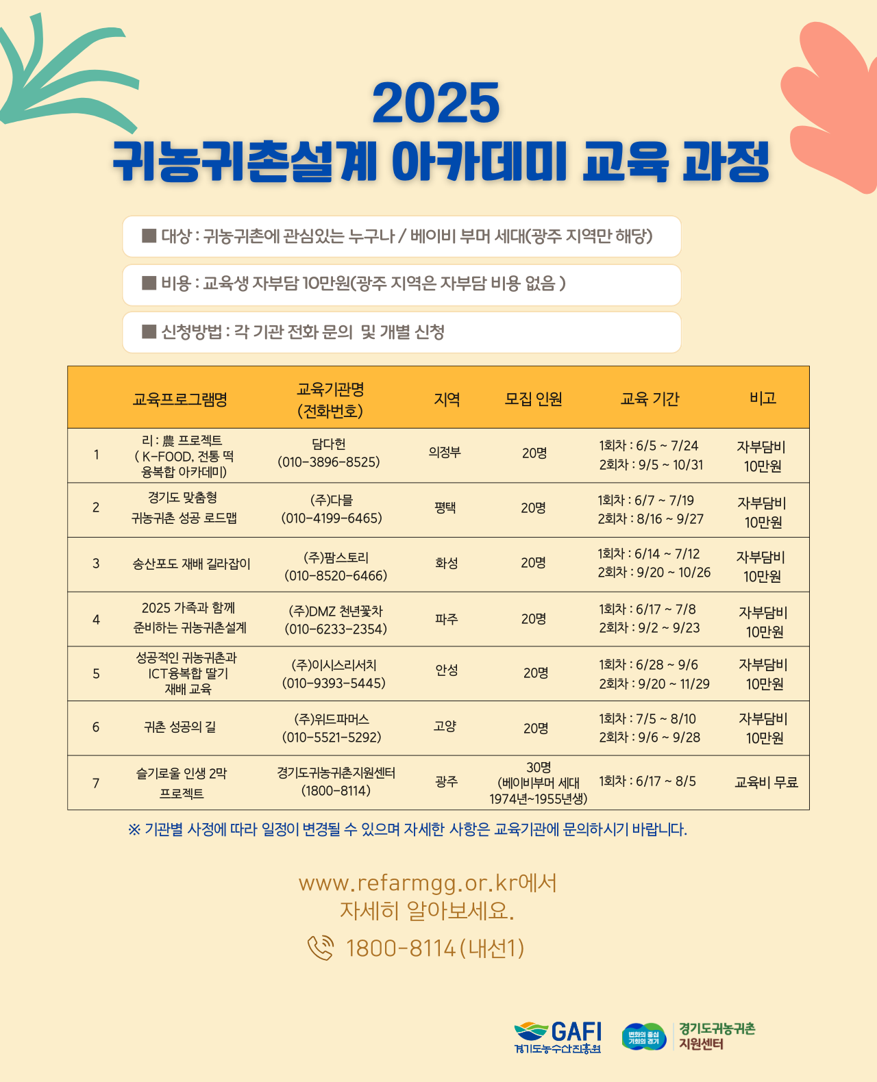 귀농귀촌설계 아카데미 안내문