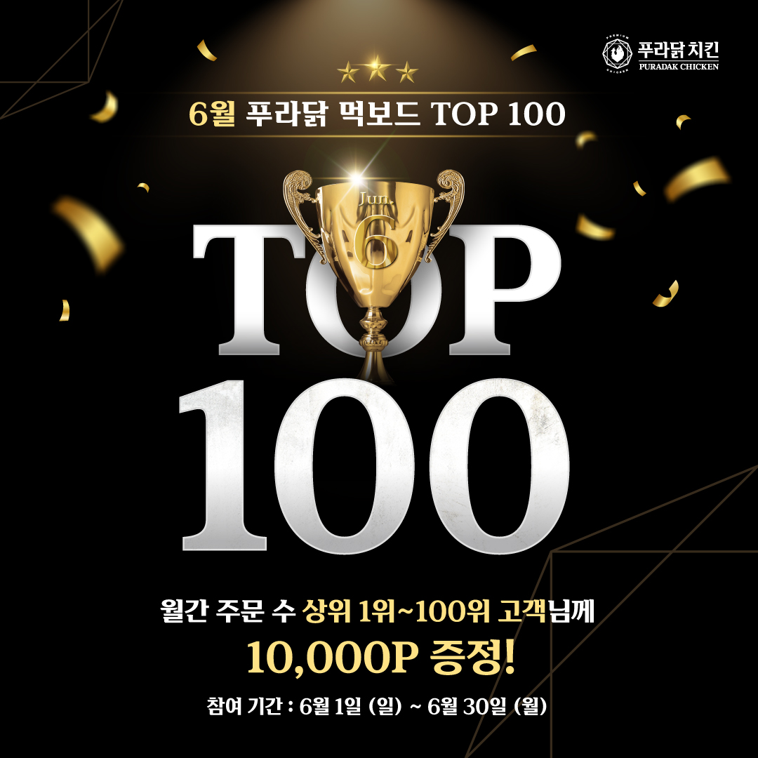 푸라닭 치킨, 앱 유저 대상 '먹보드 TOP 100' 포인트 증정 이벤트