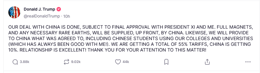 (상보) 트럼프 "미중 무역합의 완료…중국 희토류 선공급"