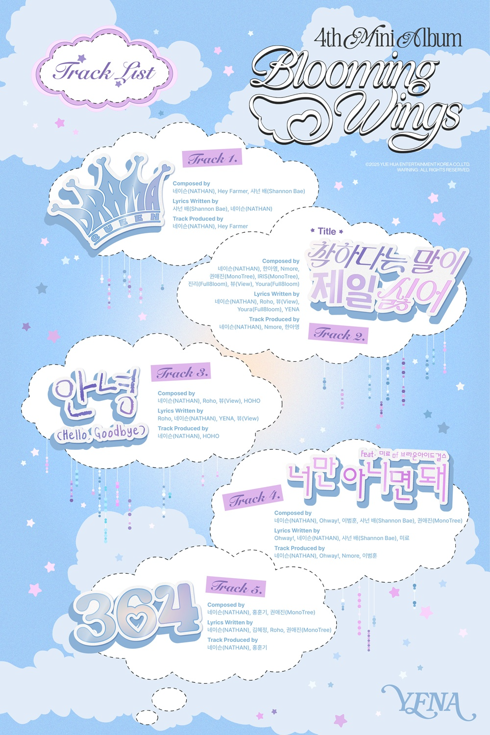 최예나, 미니 4집 'Blooming Wings' 트랙리스트 공개…타이틀곡은 '착하다는 말이 제일 싫어'