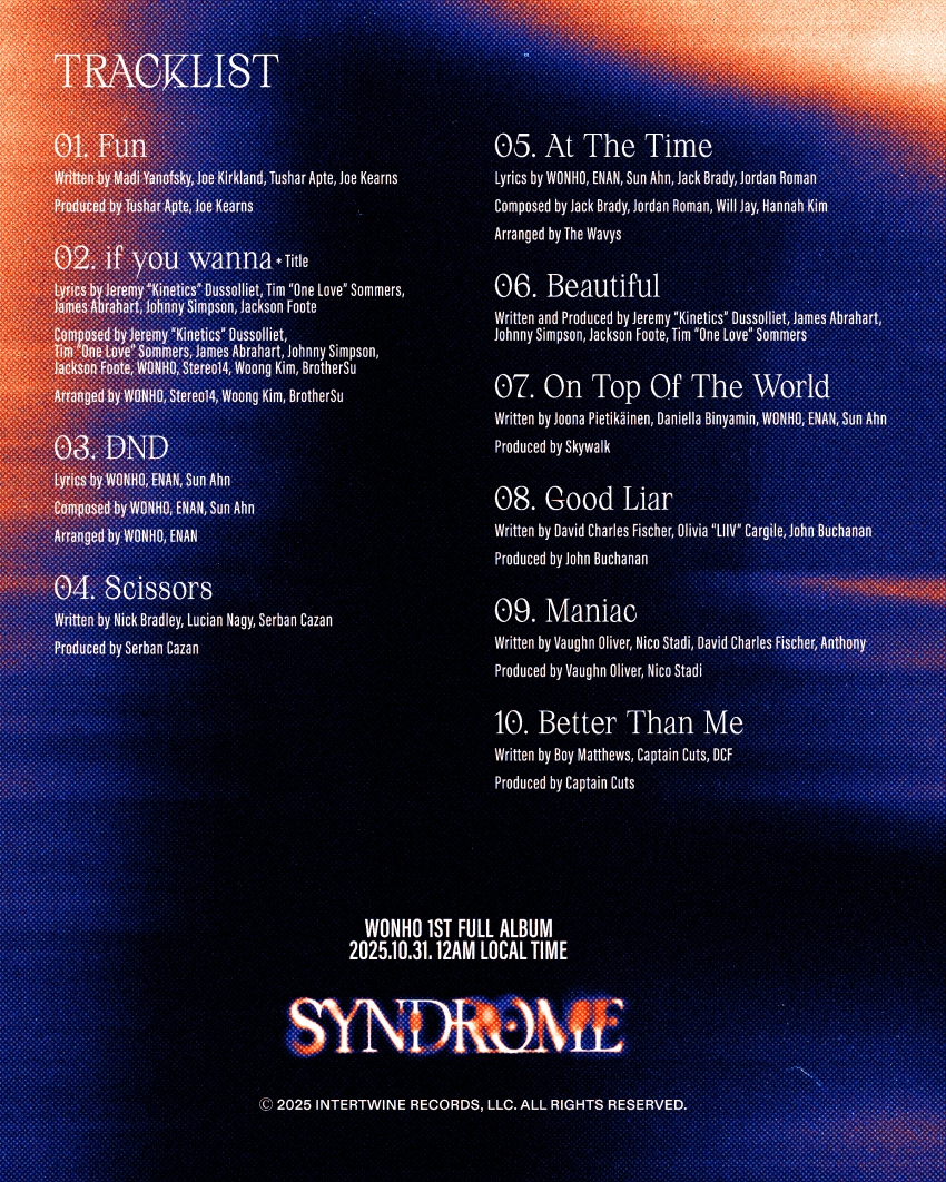 원호, 첫 정규 앨범 트랙리스트 공개…타이틀곡은 'if you wanna'