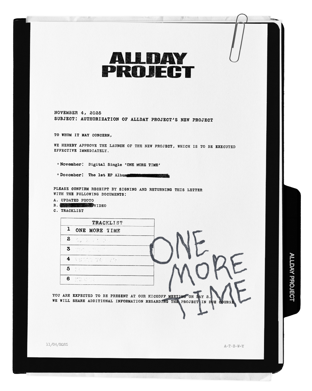 ALLDAY PROJECT, 새 프로젝트 시동…선공개곡 'ONE MORE TIME'에 기대감↑