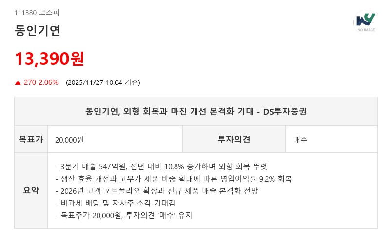 아크테릭스·그레고리 수혜…동인기연, 2026년 영업익 34% 증가 전망