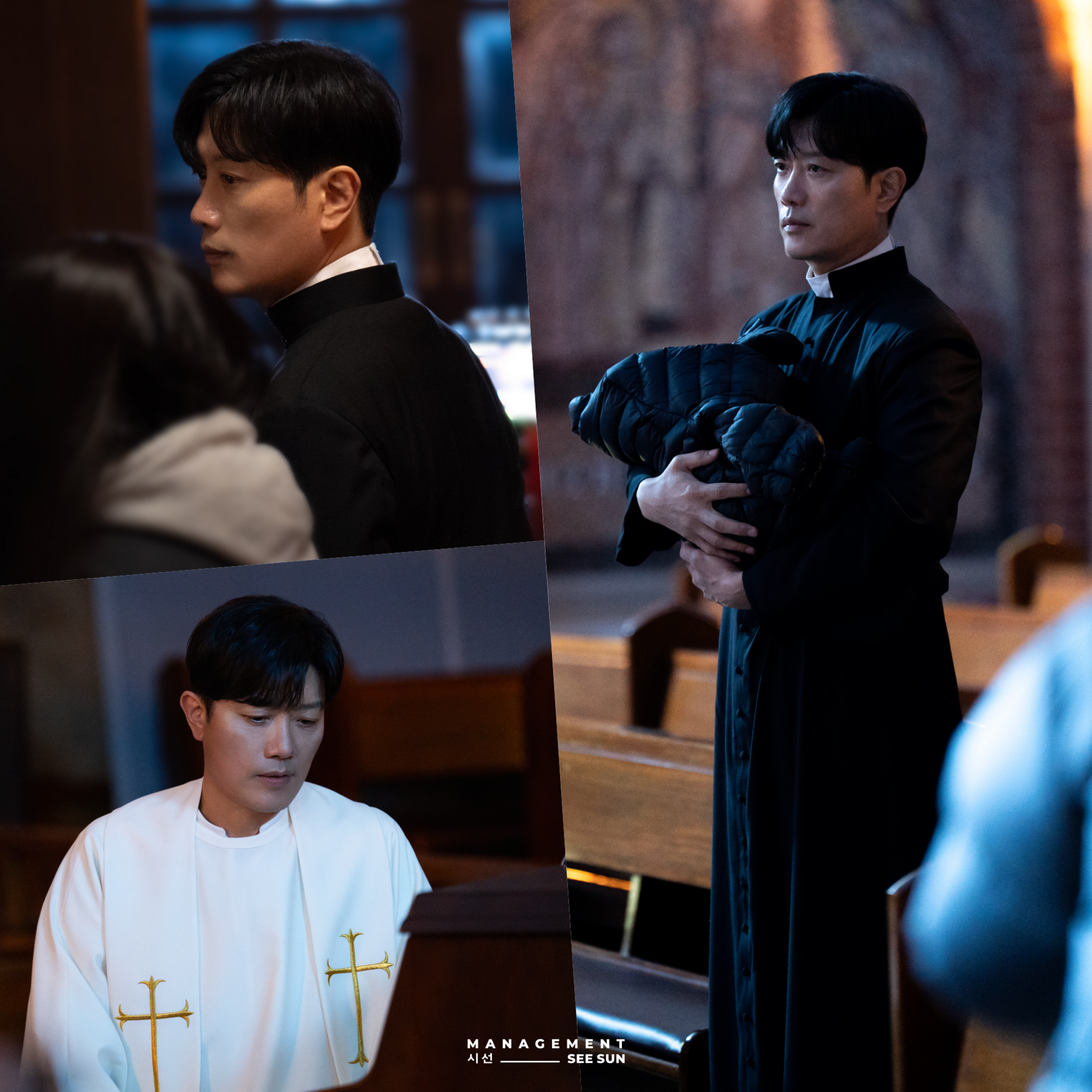 박희순, 사제복 입고 시선 올킬…‘신우석의 도시동화’ 비하인드 컷 공개