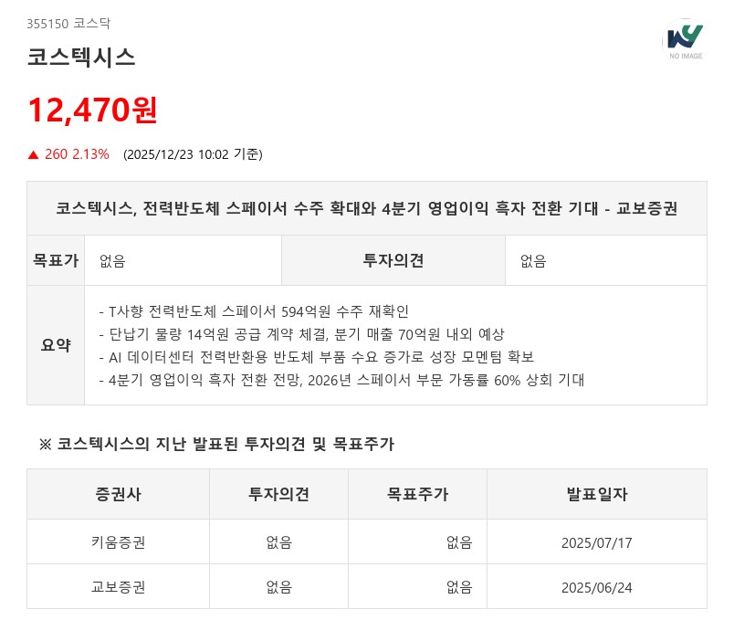 코스텍시스, 전력반도체 스페이서 594억 수주…4Q 흑자 전환 전망 - 교보증권