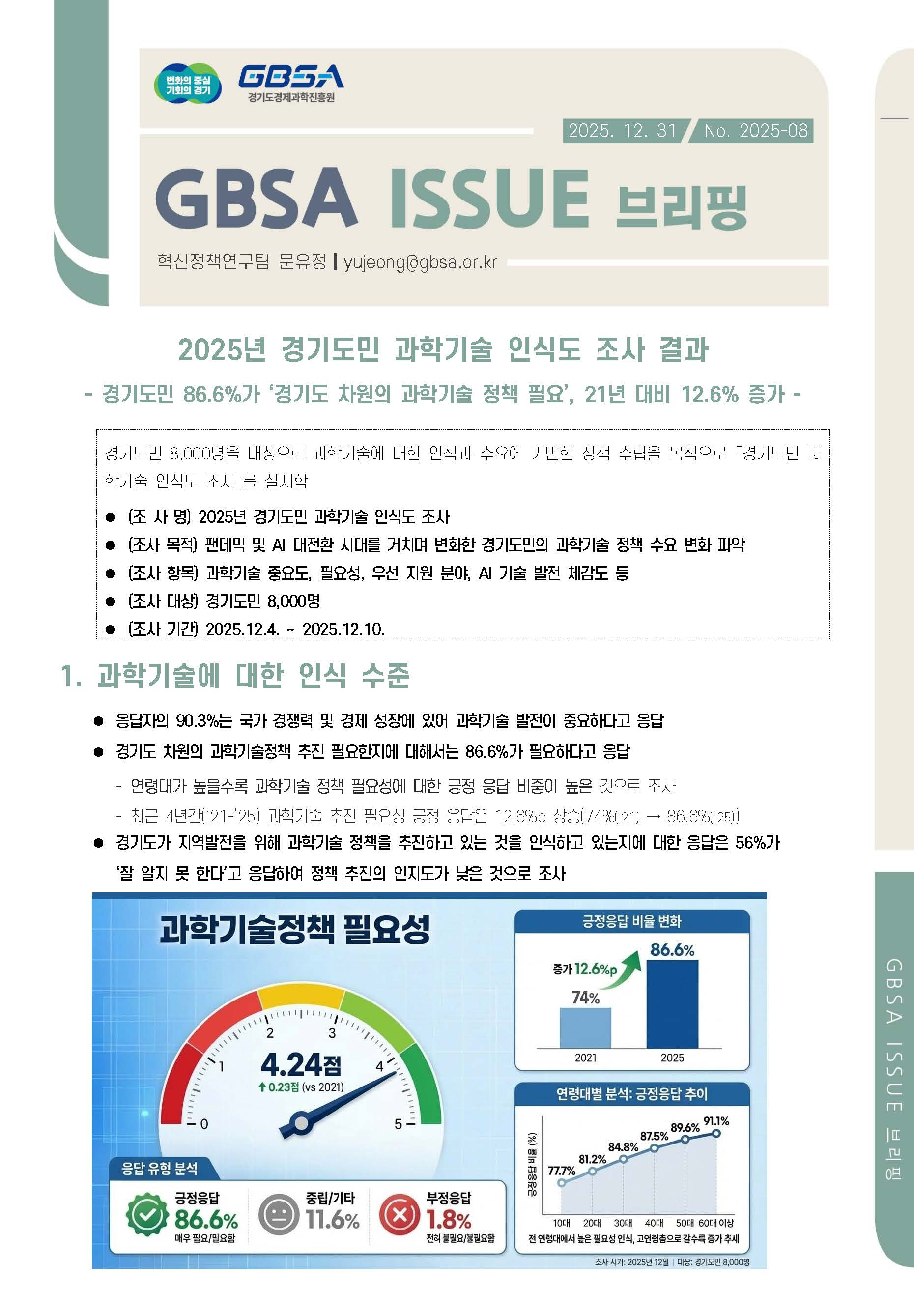 경기도민 과학기술 인식도 조사 결과