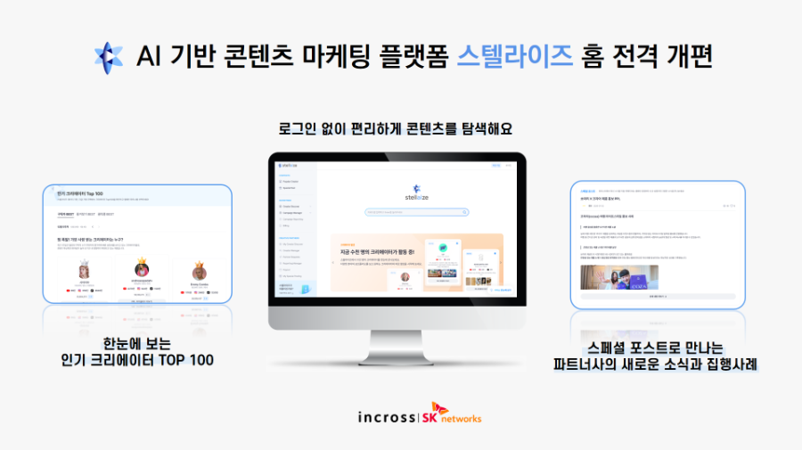 인크로스, AI 콘텐츠 마케팅 플랫폼 '스텔라이즈' 홈 화면 전격 개편