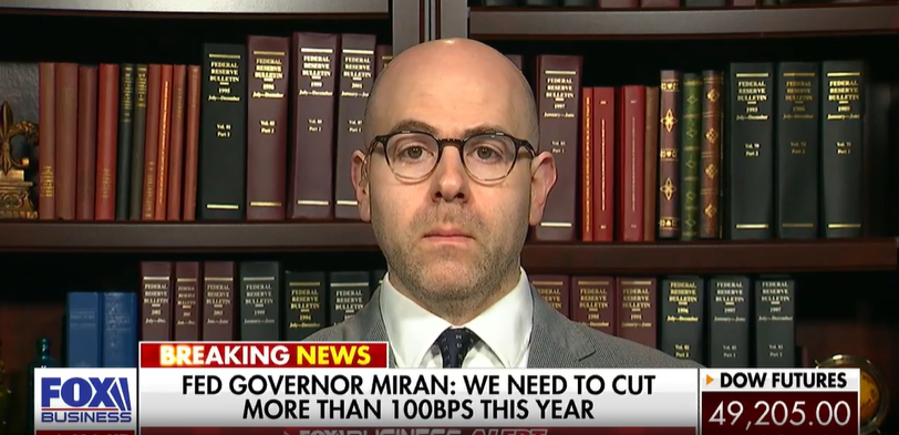 (상보) 연준 마이런 "올해 기준금리 1%P 이상 낮춰야"