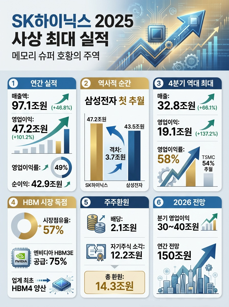 SK하이닉스, 2025년 영업익 47조 '사상 최대' … 삼성전자 첫 추월